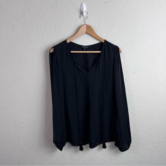 St. John Black Label Blouse Top Cold Shoulder Slit Sleeve - Picture 2 of 11